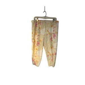 Indulgence women’s shabby chic coquette floral, print, yellow capris, XL
